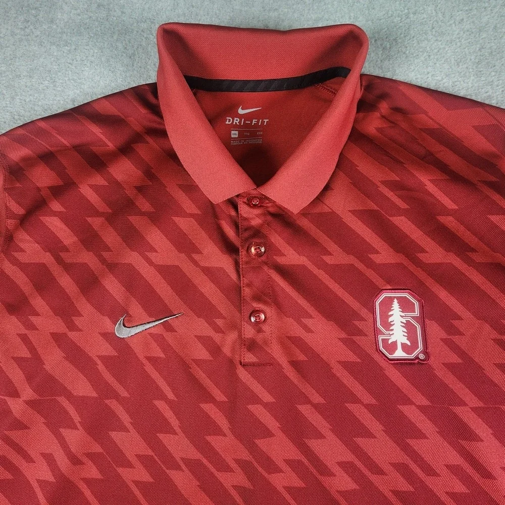 Stanford Cardinal Embroidered Polo Golf Shirt Mens XXL Red Nike Dri-Fit Athletic